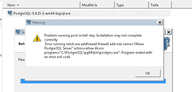 Capture erreur installation postgresql _ javaIE11 PVM.PNG
